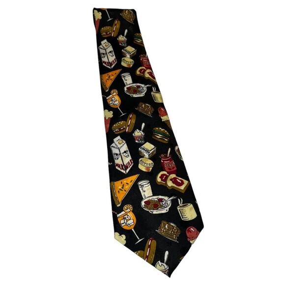 Vintage Keeps USA Food Theme Mens Necktie, Chainsworld Corp. Black White Red - Picture 9 of 10